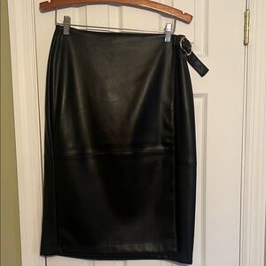 White House Black Market Black Faux Leather Pencil Skirt with Side Buckle